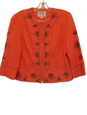 David Brooks Zip Front Orange Blazer With Metal Stud Decoration Size 12